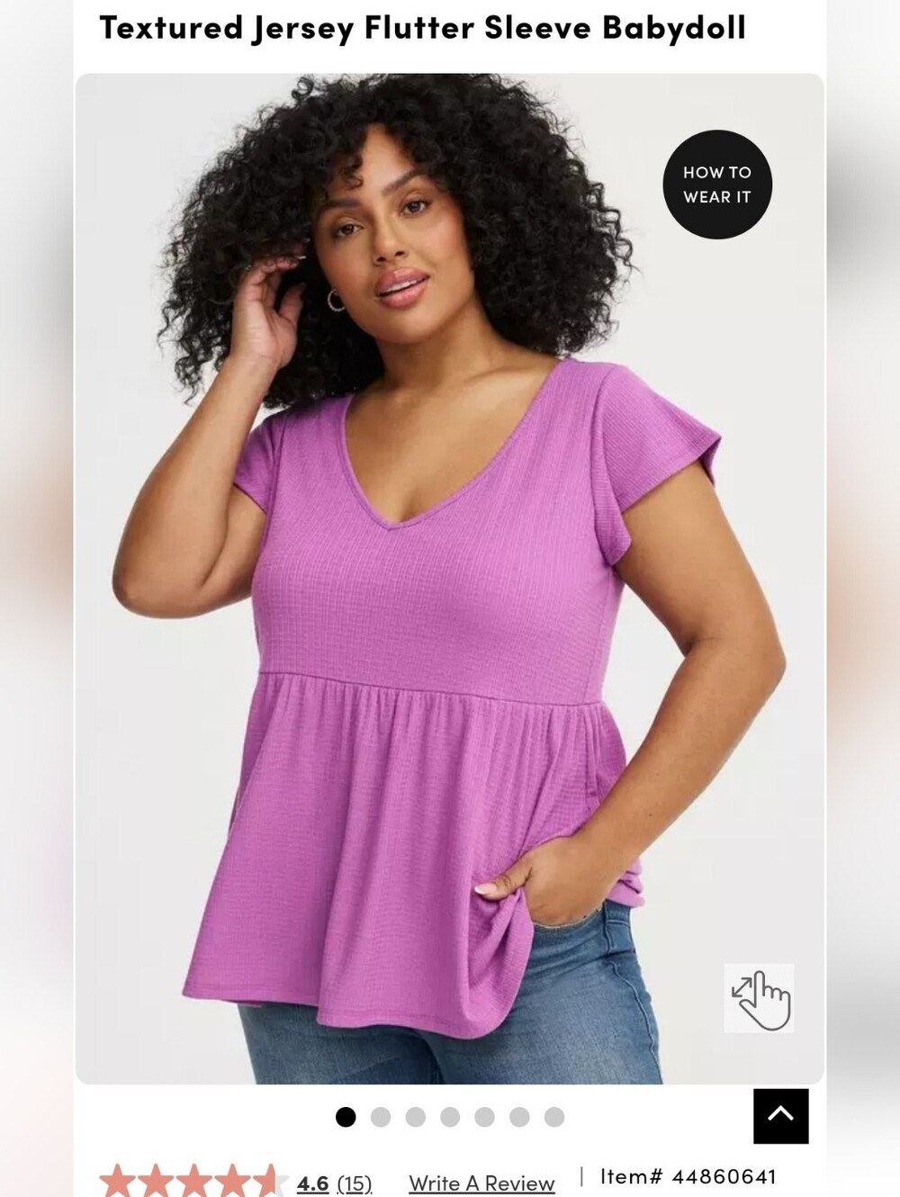Textured Jersey Flutter Sleeve Babydoll Top - Purple